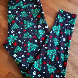 LuLaRoe TC Christmas Holiday Leggings Paw Print